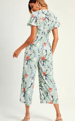 Frola Print Angel Sleeve  Culotte Jumpsuit In Blue