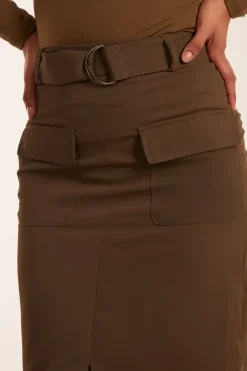 Front Split Midi Utility Skirt