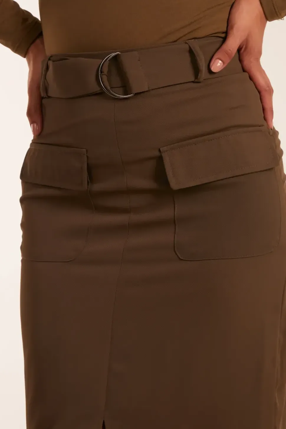Front Split Midi Utility Skirt