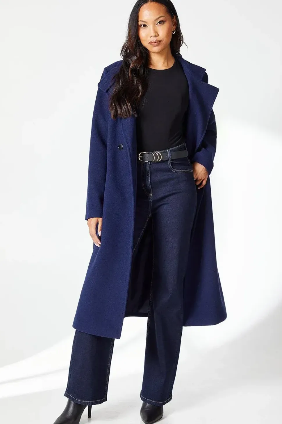 Funnel Neck Belted Wrap Coat