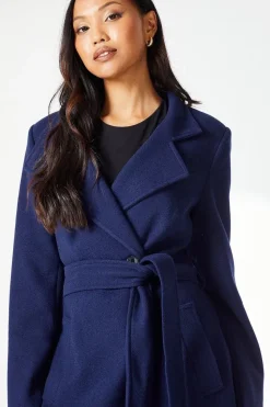 Funnel Neck Belted Wrap Coat