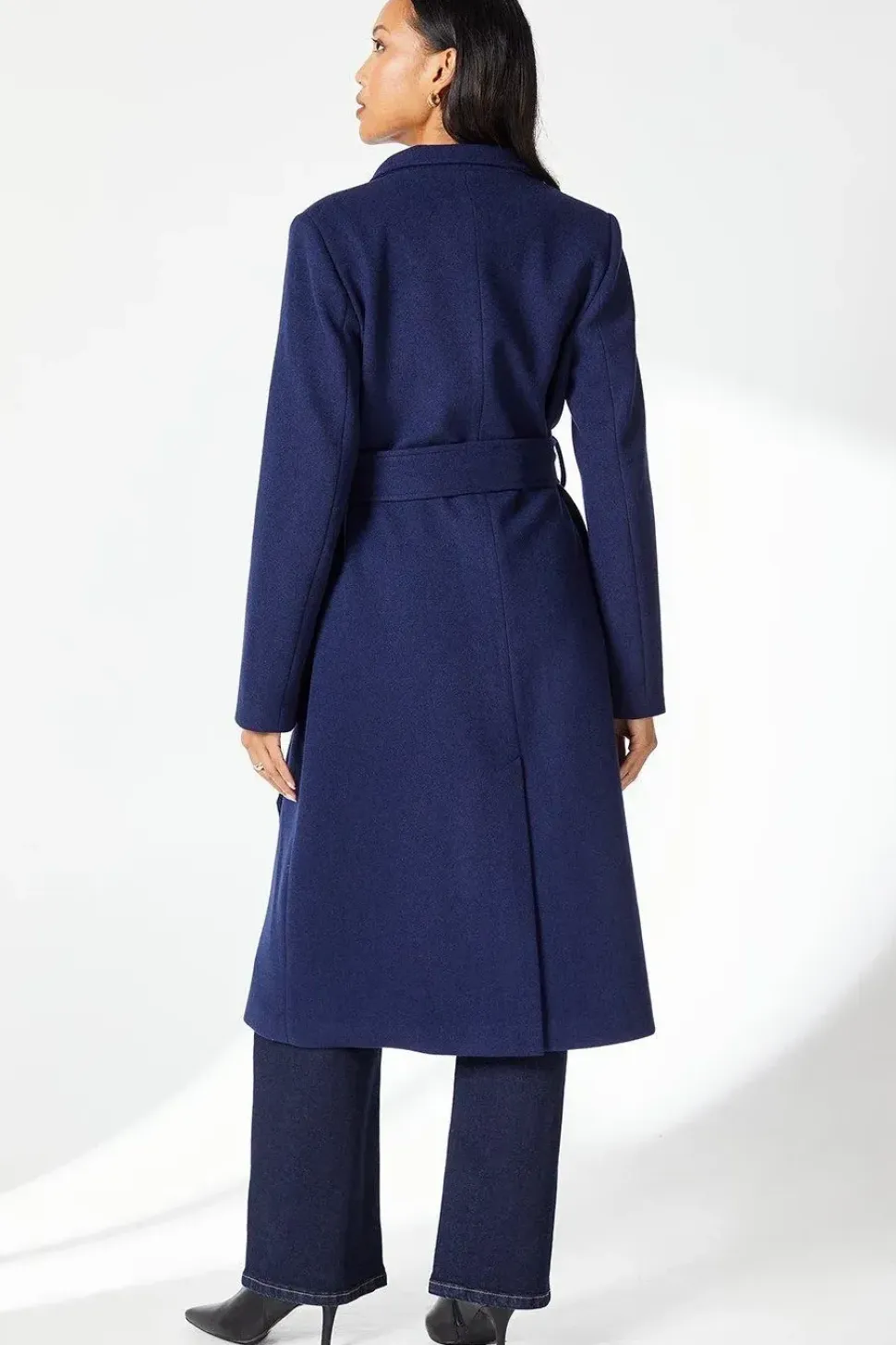 Funnel Neck Belted Wrap Coat