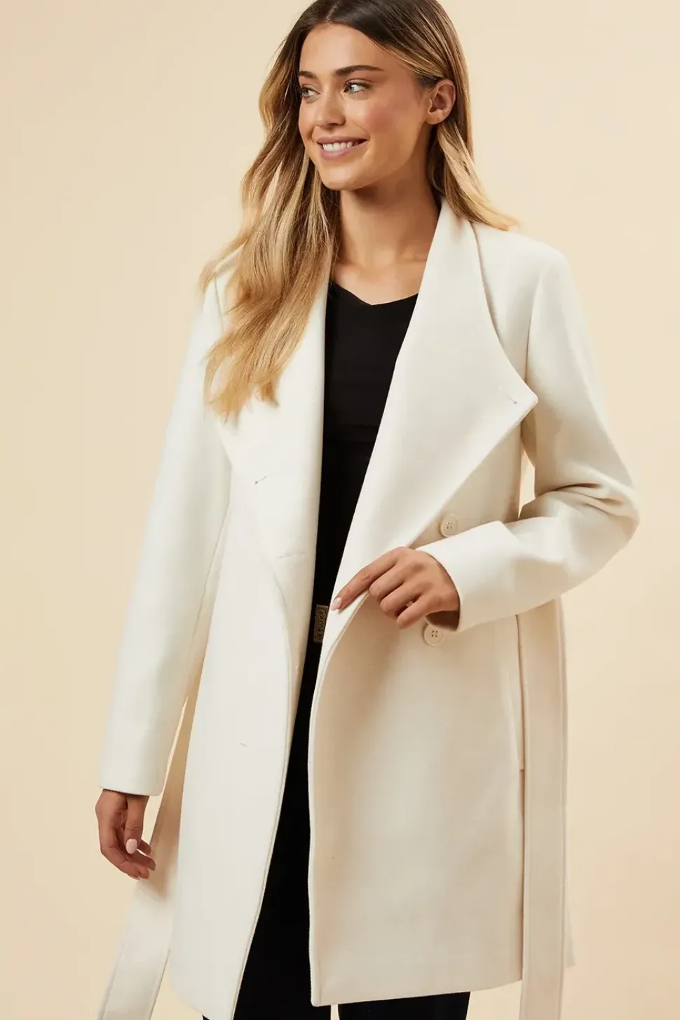 Funnel Neck Short Belted Coat
