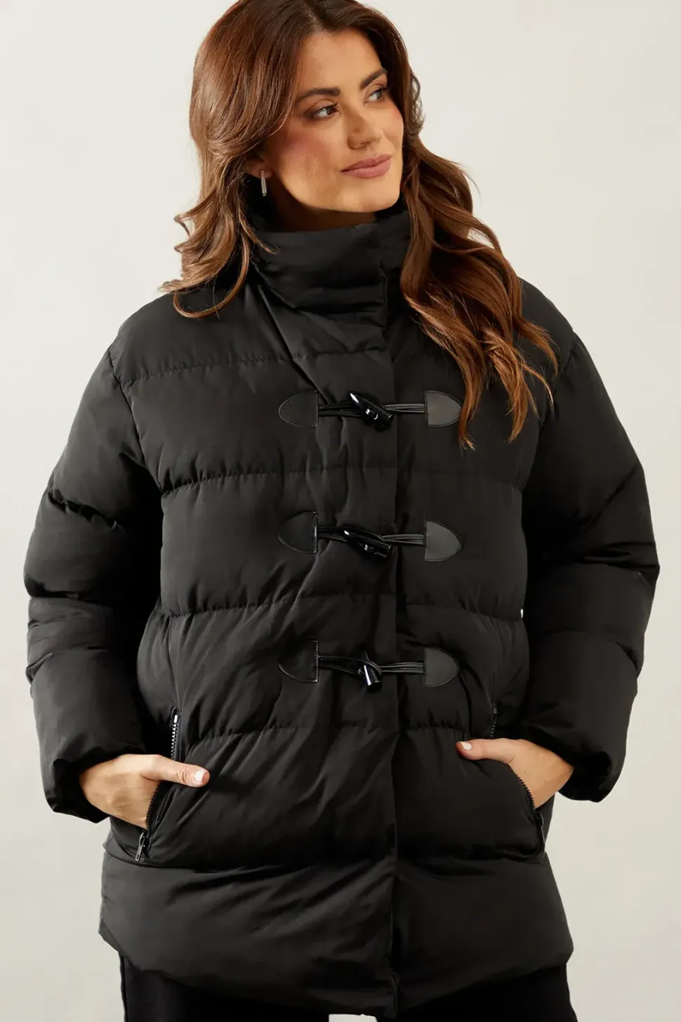 Funnel Neck Tie Detail Padded Coat