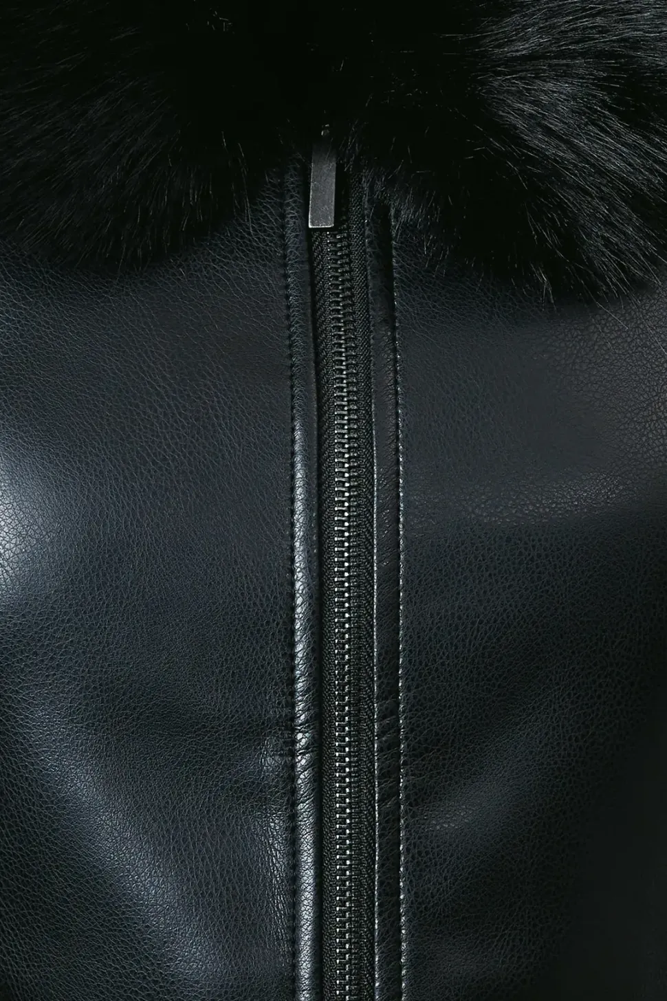Fur Collar Faux Leather Bomber
