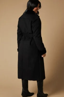 Fur Lined Belted Suedette Coat