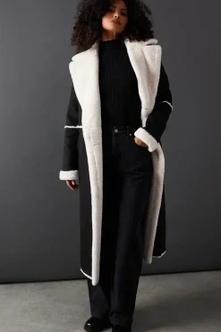 Fur Lined Double Breasted Suedette Coat