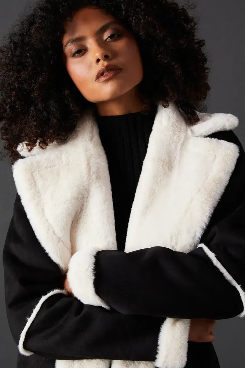 Fur Lined Double Breasted Suedette Coat