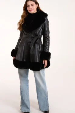 Fur Trimmed Belted Coat