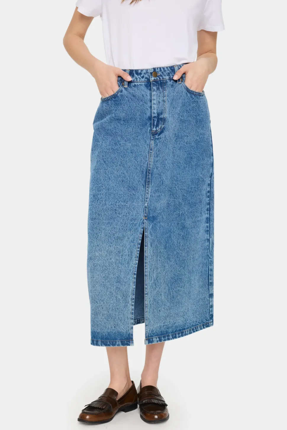 GabiSZ Denim High Waist Midi Skirt-