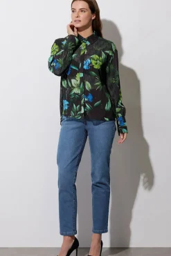 Gem Button Floral Print Shirt