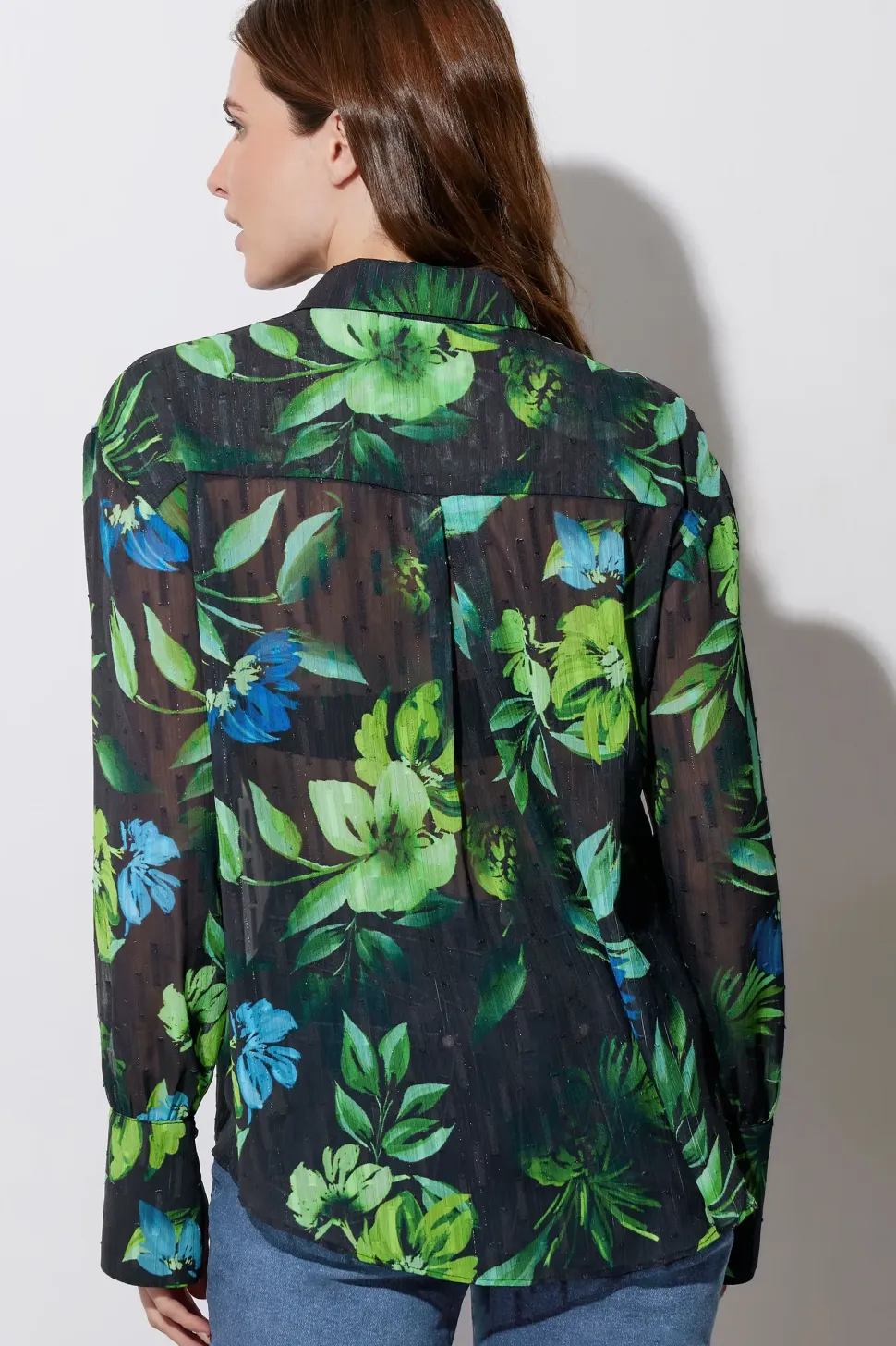 Gem Button Floral Print Shirt