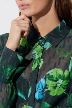 Gem Button Floral Print Shirt