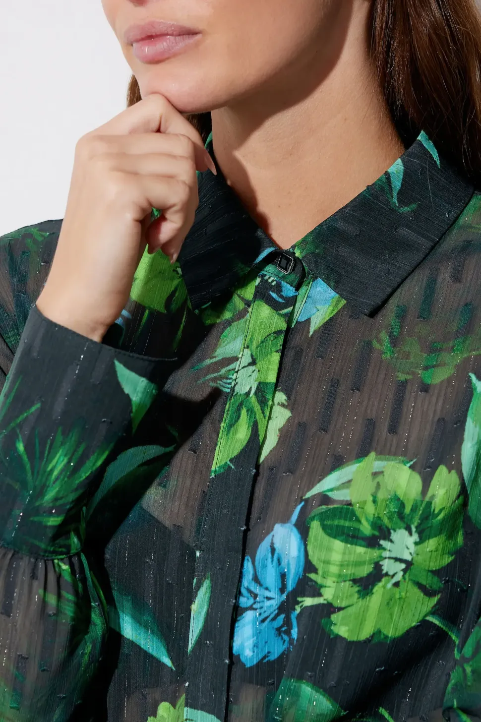 Gem Button Floral Print Shirt