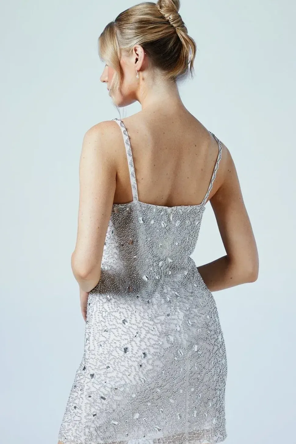 Gem Detail Square Neck Mini Wedding Dress