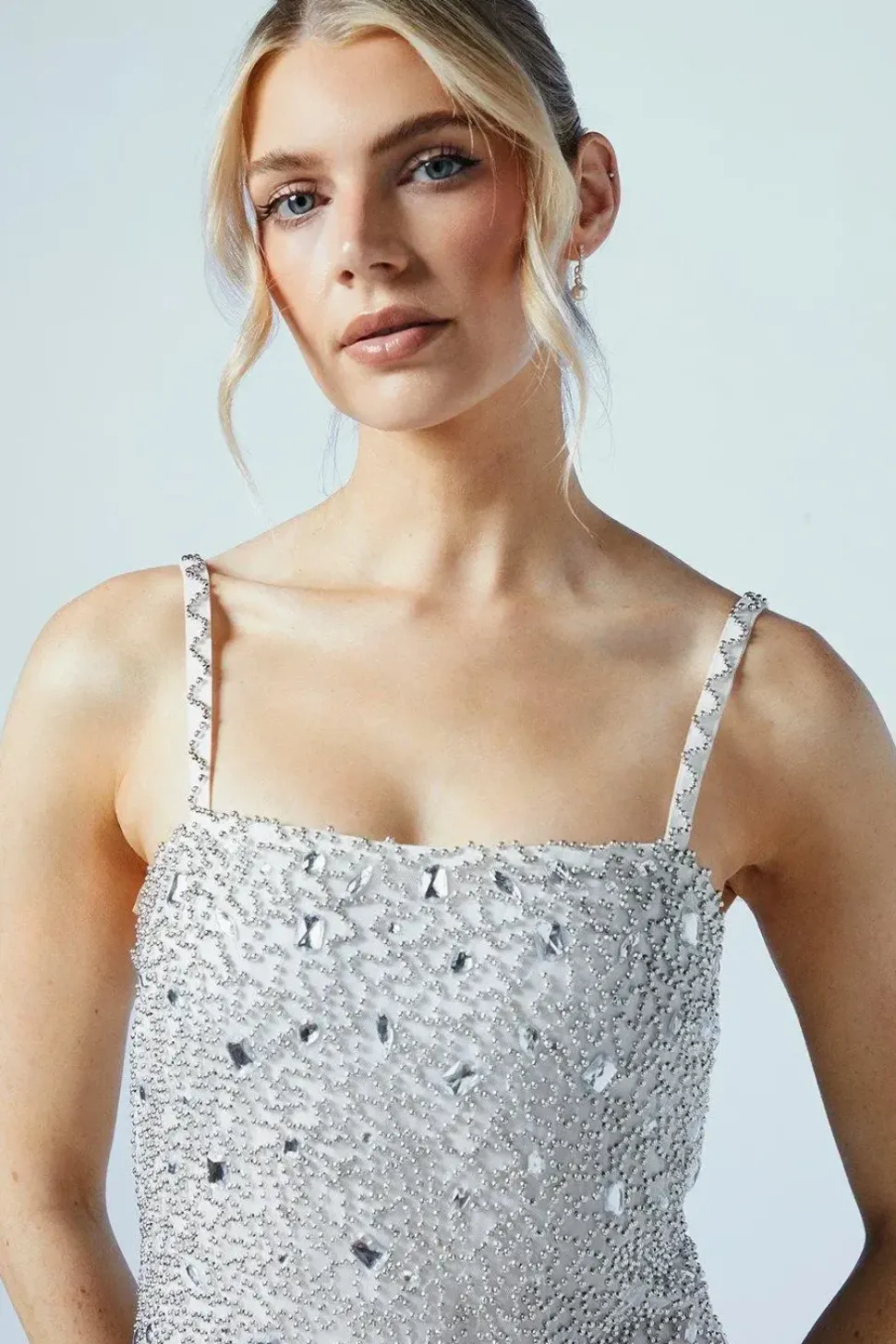 Gem Detail Square Neck Mini Wedding Dress