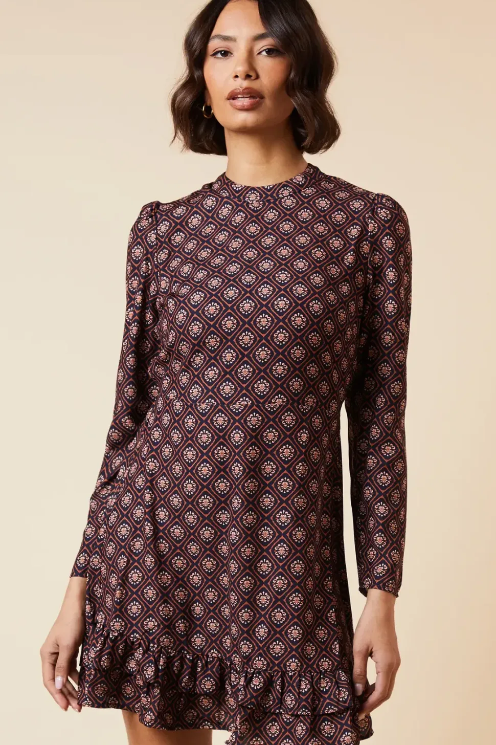 Geo Frill Hem Mini Dress