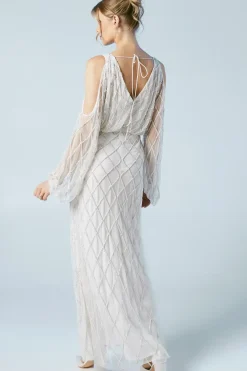 Geometric Embellished Cold Shoulder Wedding Dress
