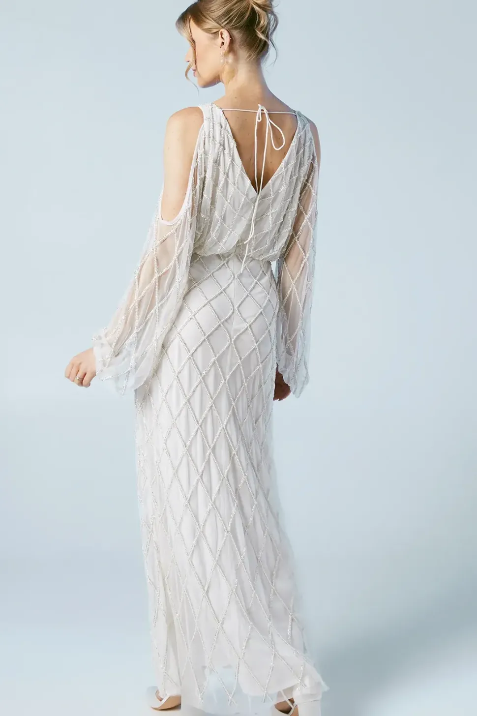 Geometric Embellished Cold Shoulder Wedding Dress