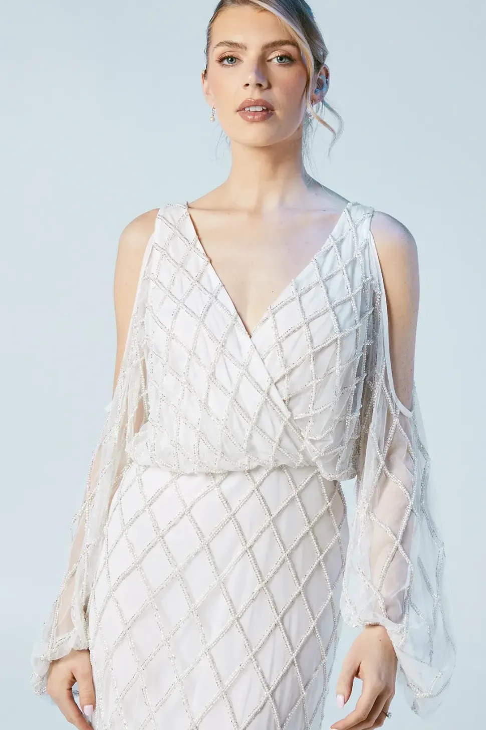 Geometric Embellished Cold Shoulder Wedding Dress