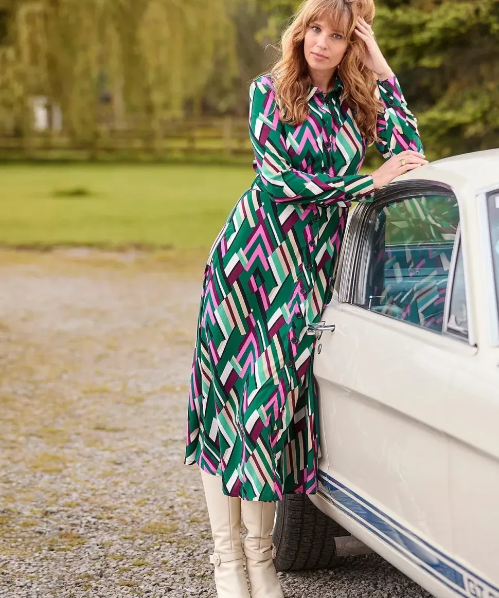 Geometric Midi Shirt Dress