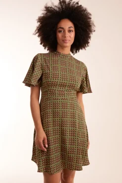 Geometric Print Angel Sleeve Dress