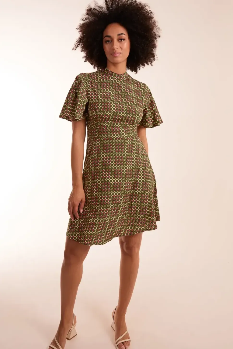Geometric Print Angel Sleeve Dress