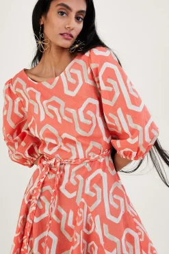 Geometric Print Cut-Out Back Short Dress
