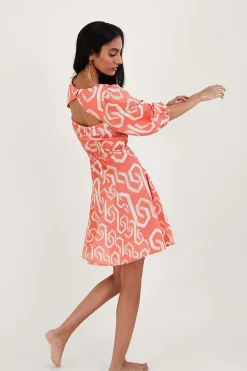 Geometric Print Cut-Out Back Short Dress