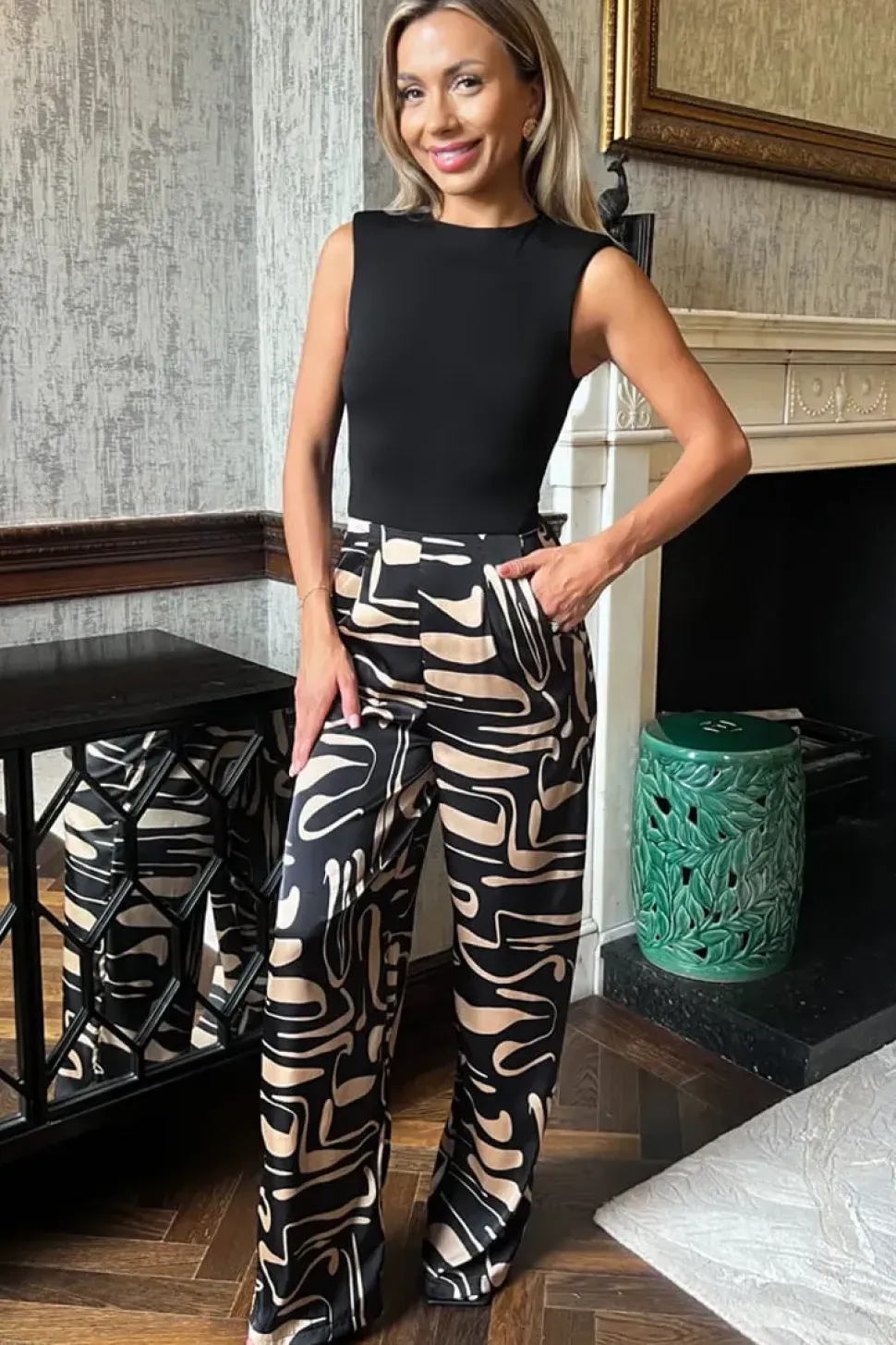 Geometric Print 2 in 1 Sleeveless Wide Leg Jumpsuit