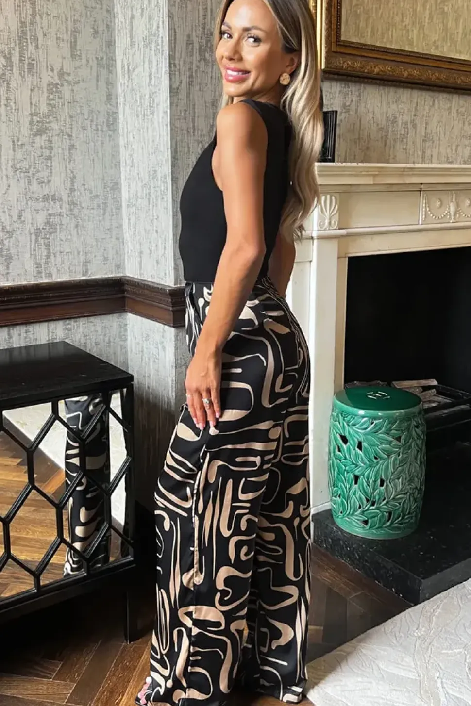 Geometric Print 2 in 1 Sleeveless Wide Leg Jumpsuit