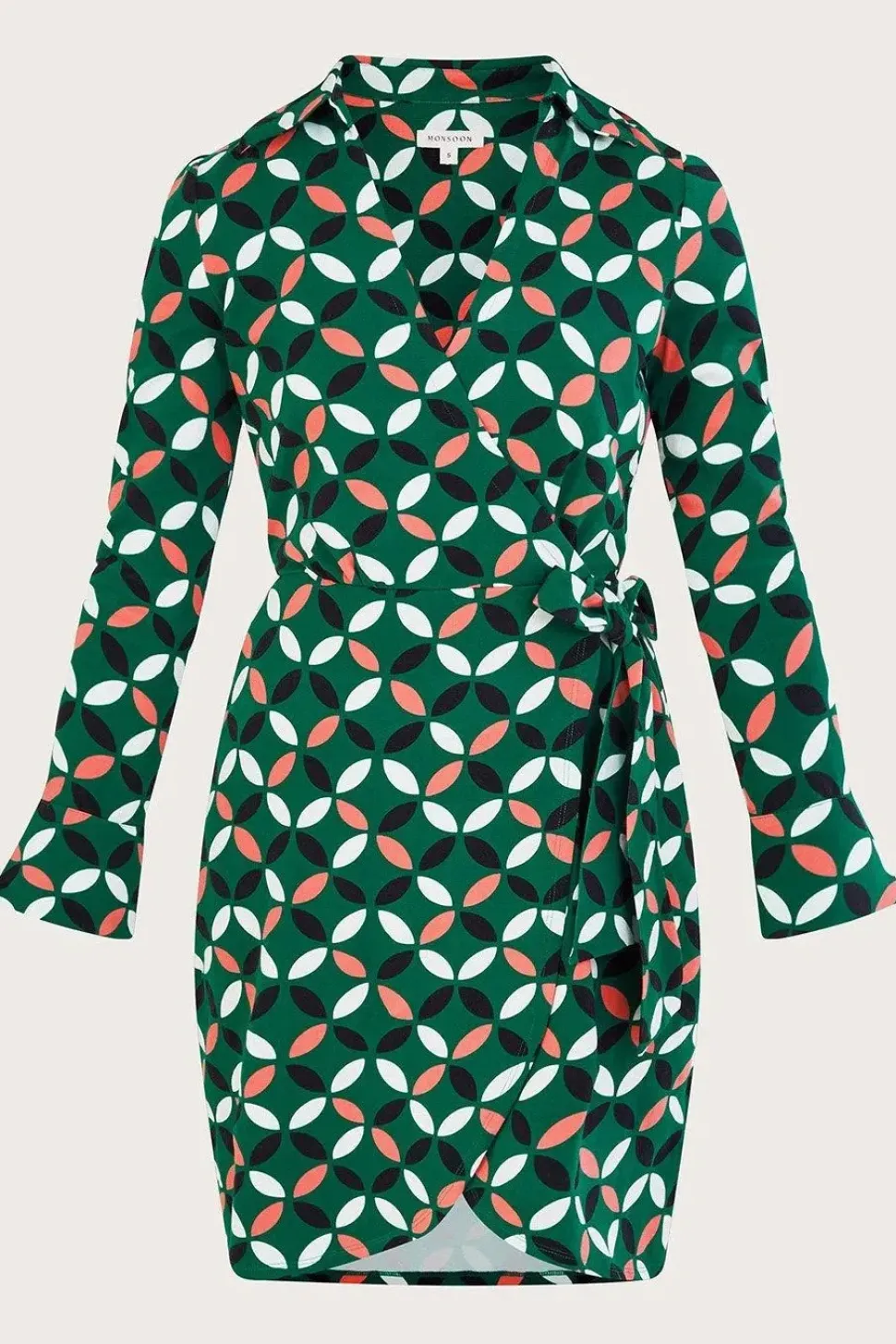 Geometric Print Wrap Tie Side Jersey Dress