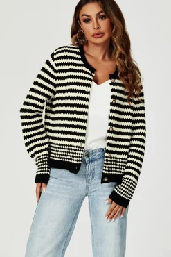 Geo Pattern Knitted Cardigan In Black