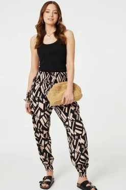 Geo Print High Waist Harem Pants