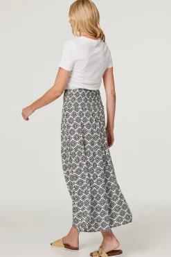 Geo Print High Waist Maxi Skirt