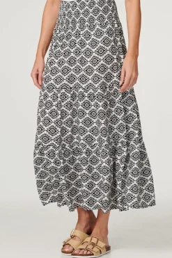 Geo Print High Waist Maxi Skirt
