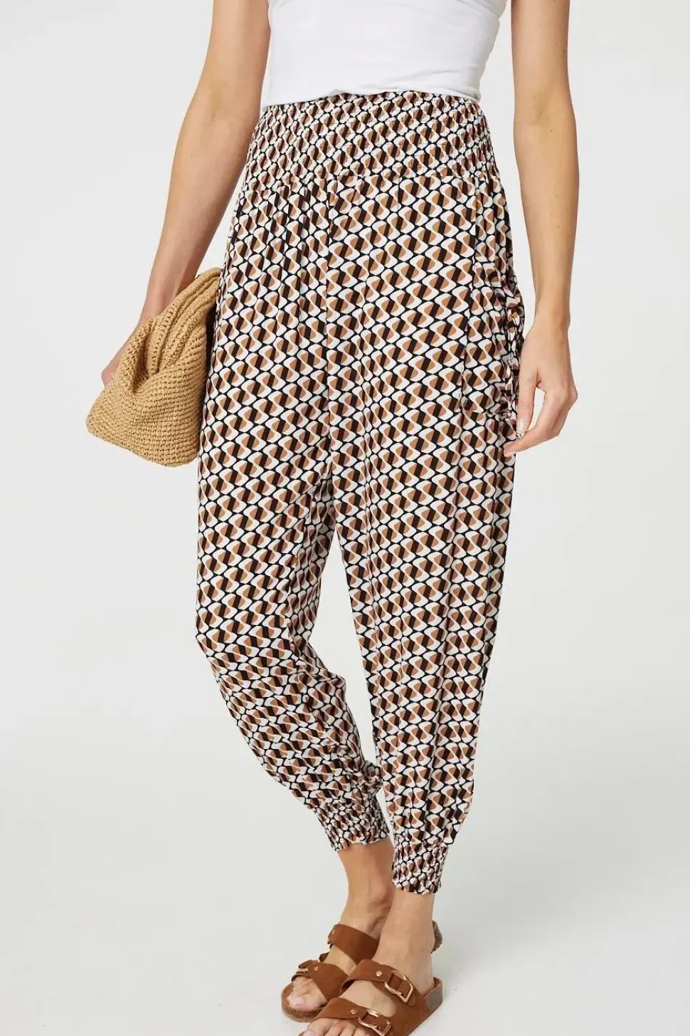 Geo Print High Waist Tassel Harem Pants