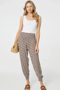 Geo Print High Waist Tassel Harem Pants