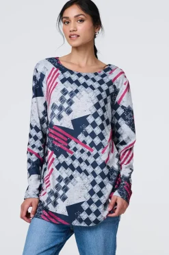 Geo Print Long Sleeve Tunic Top