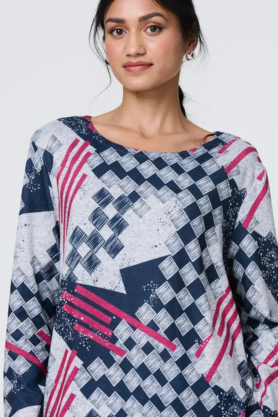 Geo Print Long Sleeve Tunic Top