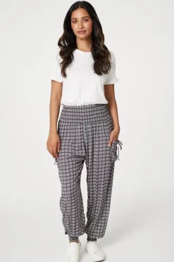 Geo Print Pull On Harem Pants