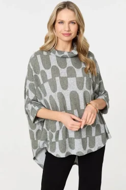 Geo Print Roll Neck Oversized Top