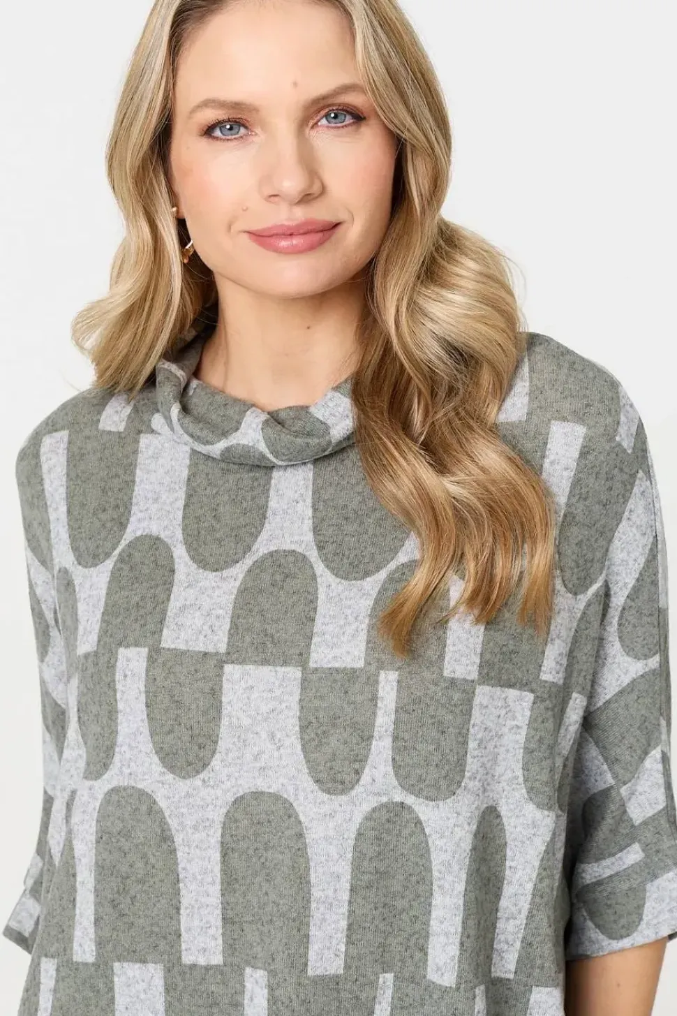 Geo Print Roll Neck Oversized Top