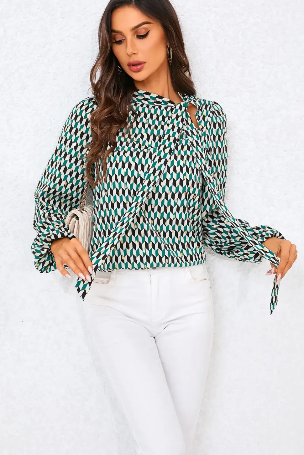 Geo Print Side Tie Blouse Top
