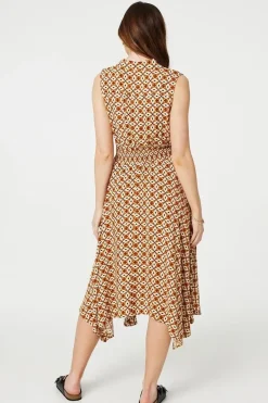 Geo Print Sleeveless Midi Shirt Dress