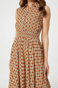 Geo Print Sleeveless Midi Shirt Dress