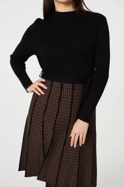 Geo Print Tie Waist Pleated Midi Jumper Dress