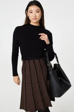 Geo Print Tie Waist Pleated Midi Jumper Dress