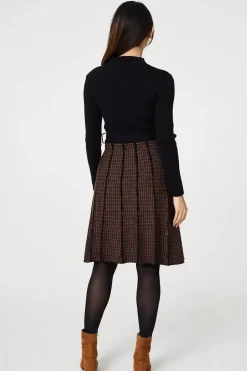 Geo Print Tie Waist Pleated Midi Jumper Dress