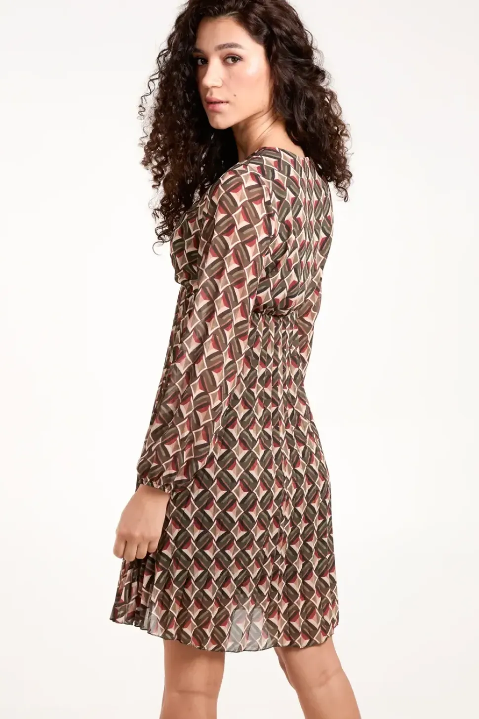 Geo Print Wrap Front Pleated Dress